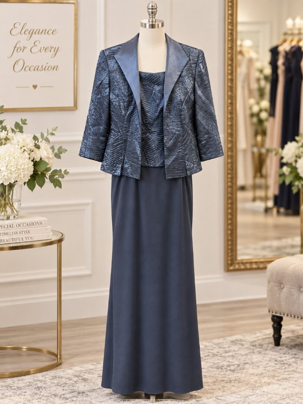Alex Evenings Petite 2-Piece Slate Blue Silver Shimmer Formal Dress Set Size 4P